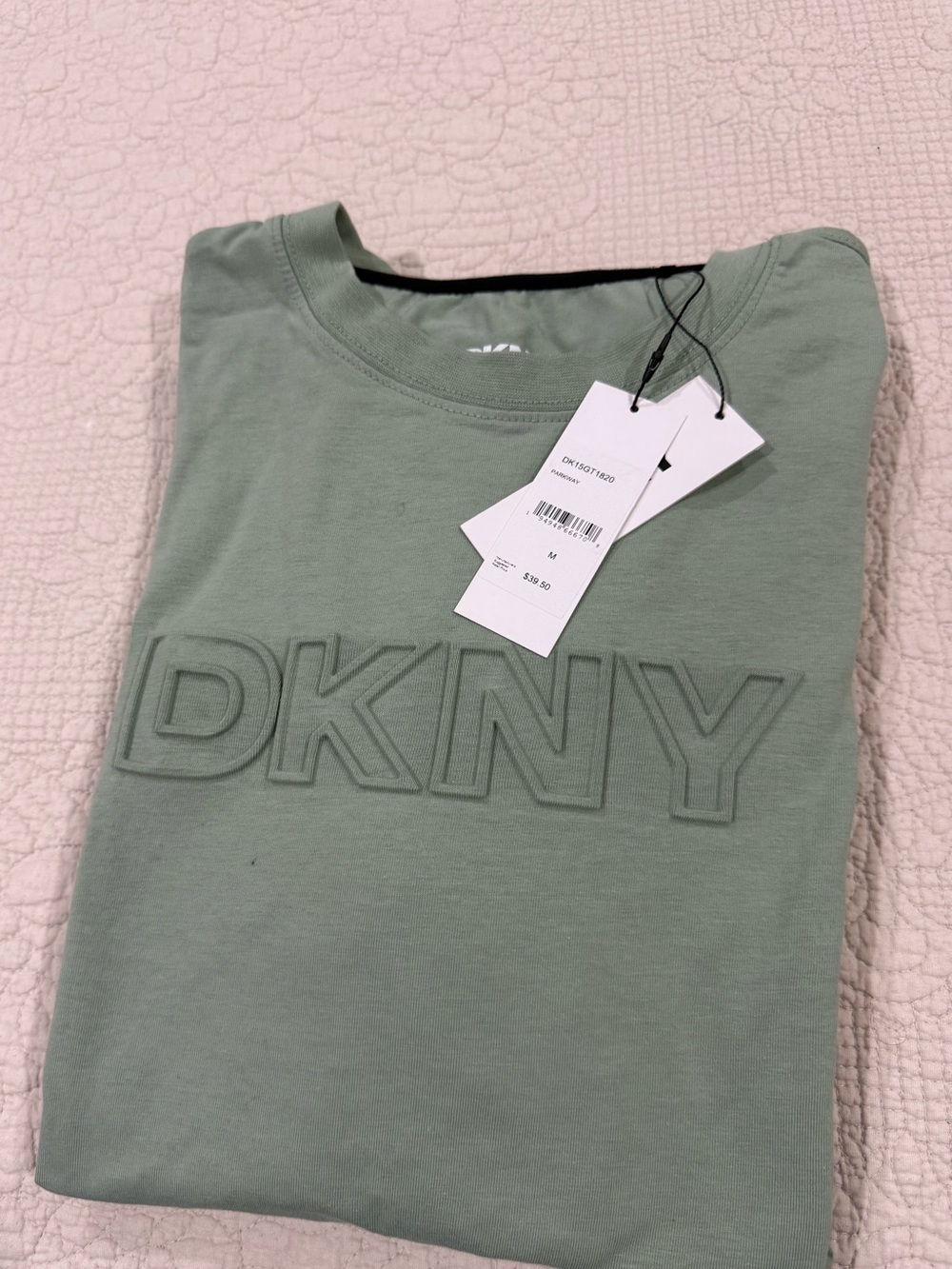 DKNY Men’s Sage Green Raised Logo Short Sleeve Tee